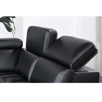 Canapé couchage en forme de U avec lit remontable et rangement Chaise salon et appuie-tête réglable, cuir noir respirant