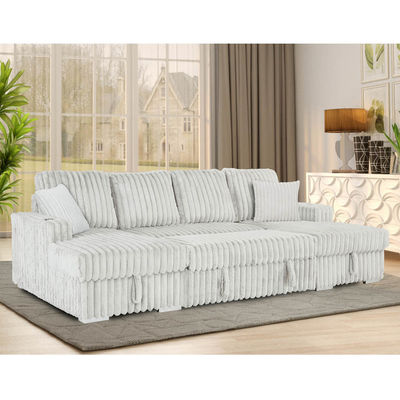 Canapé couchette en forme de U avec lit et rangement à étirer Chaise et porte-gobelets, en tissu de velours gris clair