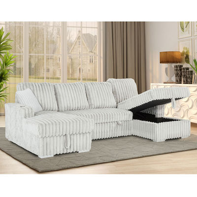 Canapé couchette en forme de U avec lit et rangement à étirer Chaise et porte-gobelets, en tissu de velours gris clair