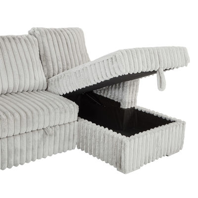 Canapé couchette en forme de U avec lit et rangement à étirer Chaise et porte-gobelets, en tissu de velours gris clair