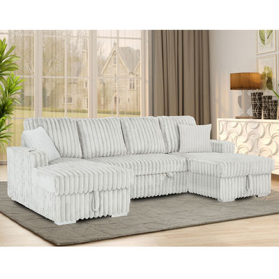 Canapé couchette en forme de U avec lit et rangement à étirer Chaise et porte-gobelets, en tissu de velours gris clair
