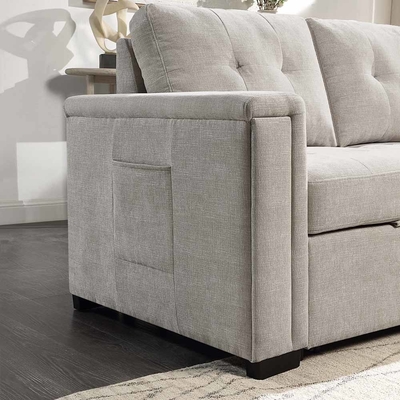 Canapé couchage réversible en forme de L avec lit retractable et rangement, chenille gris chaud