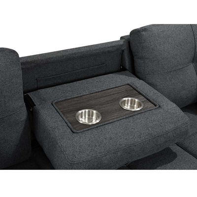 Canapé couchage en forme de L avec lit et rangement, en tissu gris neutre