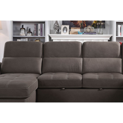 Canapé couchette en forme de U avec lit et rangement à étirer Chaise salon et repose-tête réglable, tissu nubuck brun-gris