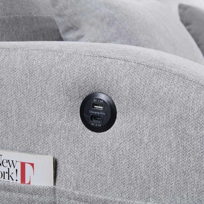 Lit de canapé convertible de taille queen, lit confortable avec dossier réglable et port de charge USB et porte-gobelets, lit de canapé Futon, tissu gris