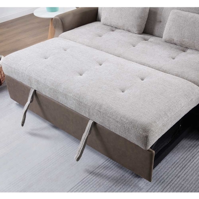 Lit de canapé convertible de taille queen, lit confortable avec dossier réglable, lit de canapé Futon, tissu gris et tissu brun foncé