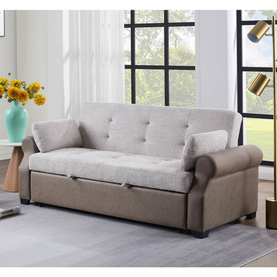 Lit de canapé convertible de taille queen, lit confortable avec dossier réglable, lit de canapé Futon, tissu gris et tissu brun foncé