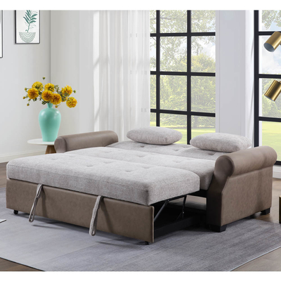 Lit de canapé convertible de taille queen, lit confortable avec dossier réglable, lit de canapé Futon, tissu gris et tissu brun foncé