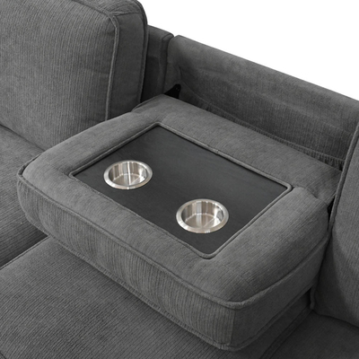 Canapé couchette en forme de U avec lit et fauteuil de rangement et port de charge USB et 1 table déroulante réversible, chenille grise