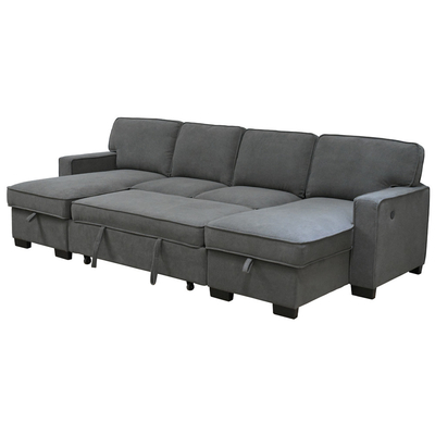 Canapé couchette en forme de U avec lit et fauteuil de rangement et port de charge USB et 1 table déroulante réversible, chenille grise
