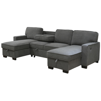 Canapé couchette en forme de U avec lit et fauteuil de rangement et port de charge USB et 1 table déroulante réversible, chenille grise