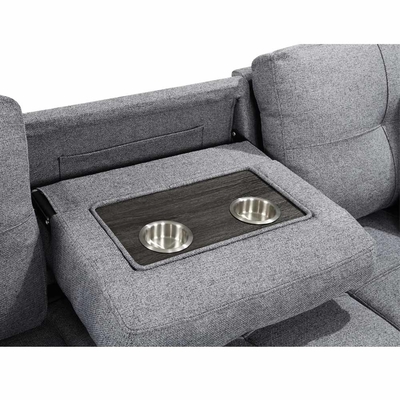 Canapé couchage en forme de L avec lit et rangement, en tissu gris
