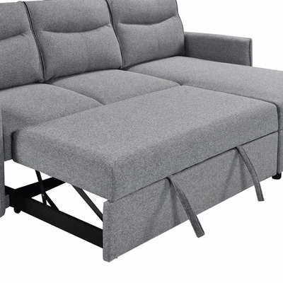 Canapé couchage en forme de L avec lit et rangement, en tissu gris