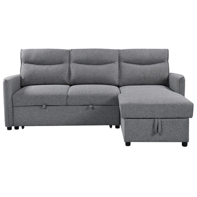 Canapé couchage en forme de L avec lit et rangement, en tissu gris