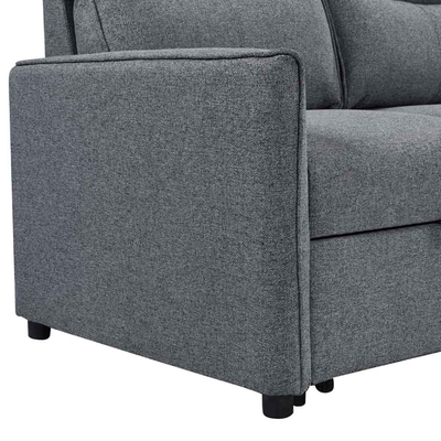 Canapé couchage en forme de L avec lit et rangement, en tissu gris neutre