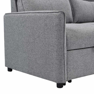 Canapé couchage en forme de L avec lit et rangement, en tissu gris