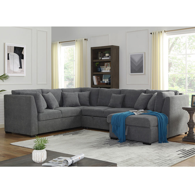 Canapé couchette en forme de U avec lit et rangement à étirer Chaise-salon, tissu de lin gris