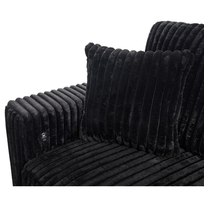 Canapé couchage en forme de U avec lit et rangement à étirer Chaise de salon et port de recharge USB, tissu de corduroy noir