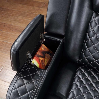Canapé d'angle Power Recliner avec 2 sièges Power Recliner et 2 appuie-tête Power et boîte de rangement et bras de rangement et lumière LED, cuir noir respirant