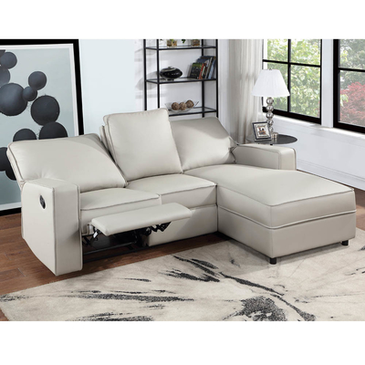 Canapé sectionnel avec 1 fauteuil et table déroulante et chaise à dos, faux cuir gris clair