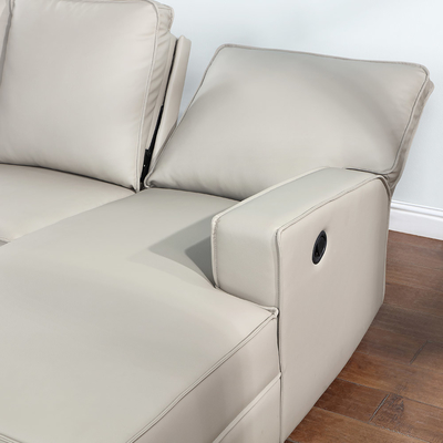 Canapé sectionnel avec 1 fauteuil et table déroulante et chaise à dos, faux cuir gris clair