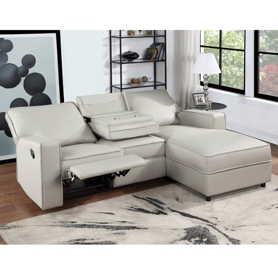Canapé sectionnel avec 1 fauteuil et table déroulante et chaise à dos, faux cuir gris clair
