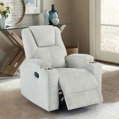 Chaise inclinable avec porte-gobelets en acier inoxydable, en tissu gris