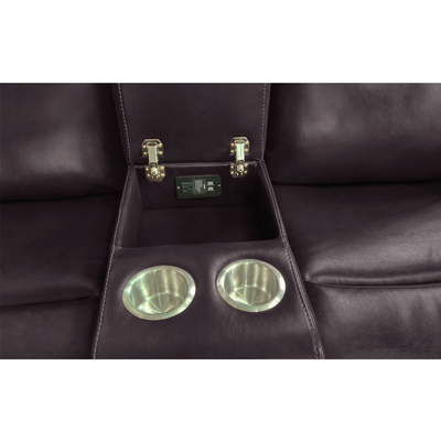 Canapé inclinable avec table déroulante et boîte de rangement, cuir brun respirant