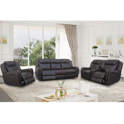 Canapé inclinable avec table déroulante et boîte de rangement, cuir brun respirant