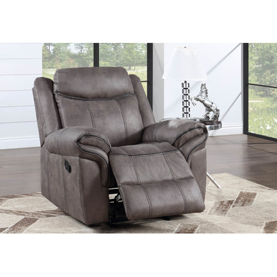 Canapé reclinable avec table déroulante et tiroir et boîte de rangement, en vinyle gris clair