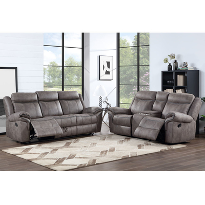 Canapé reclinable avec table déroulante et tiroir et boîte de rangement, en vinyle gris clair