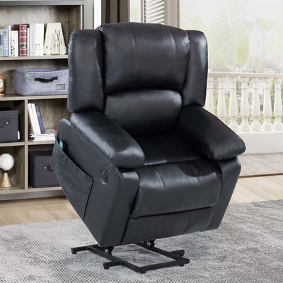 Chaise élévatrice avec fonction de massage réglable et système de chauffage, faux cuir noir