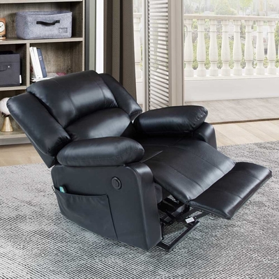 Chaise élévatrice avec fonction de massage réglable et système de chauffage, faux cuir noir