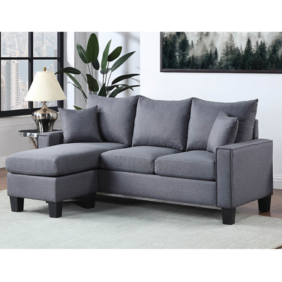 Canapé sectionnel en forme de L avec chaise réversible et 2 oreillers, linge gris foncé