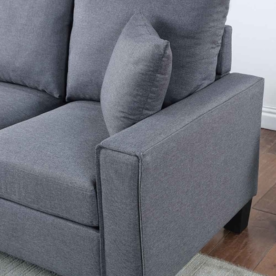 Canapé sectionnel en forme de L avec chaise réversible et 2 oreillers, linge gris foncé