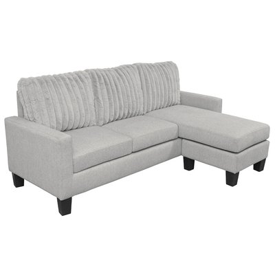 Canapé en forme de L avec table déroulante et chaise réversible, en tissu gris clair