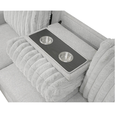 Canapé en forme de L avec table déroulante et chaise réversible, en tissu gris clair