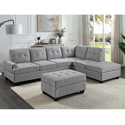 Canapé sectionnel en forme de L avec table déroulante et chaise réversible et rangement