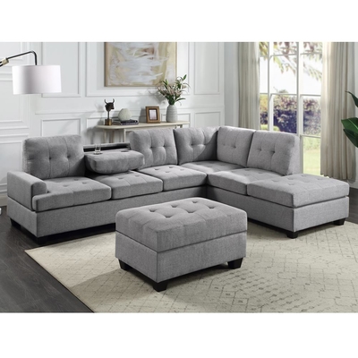 Canapé sectionnel en forme de L avec table déroulante et chaise réversible et rangement
