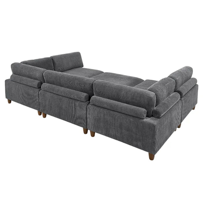 Couchette modulaire sectionnelle, en tissu en corduroy gris foncé