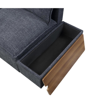Canapé sectionnel avec console de rangement et bras réglable, lin gris foncé