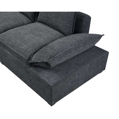 Canapé sectionnel avec console de rangement et bras réglable, lin gris foncé