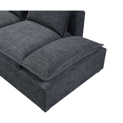 Canapé sectionnel avec console de rangement et bras réglable, lin gris foncé