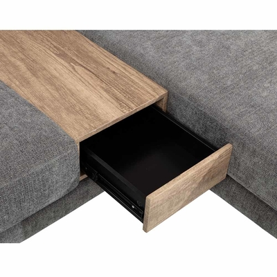 Canapé sectionnel en forme de L avec tiroir et 2 oreillers et porte-gobelets en acier inoxydable, chenille grise