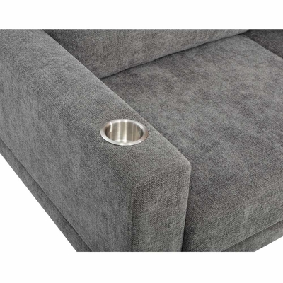 Canapé sectionnel en forme de L avec tiroir et 2 oreillers et porte-gobelets en acier inoxydable, chenille grise