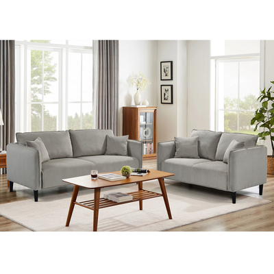2 pièces ensemble de canapé avec oreillers, chaud gris corduroy