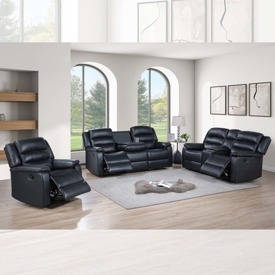 Couchette reclinable avec table déroulante et boîte de rangement, cuir respirant noir