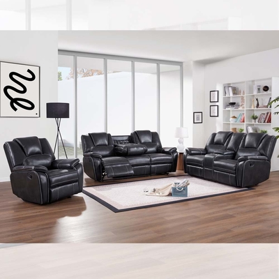 Couchette reclinable avec table déroulante et boîte de rangement, cuir respirant noir