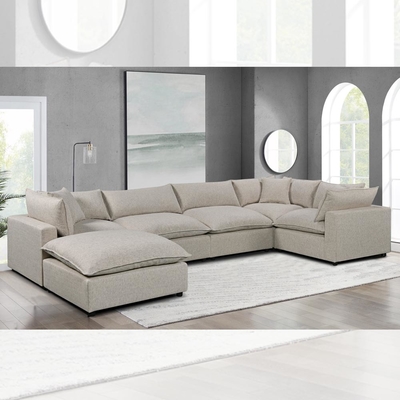 Canapé modulaire sectionnel avec coussin et oreillers de siège en lin gris