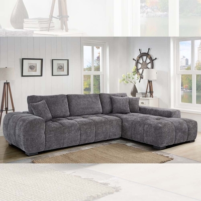Canapé sectionnel en forme de L avec 3 oreillers, chenille gris